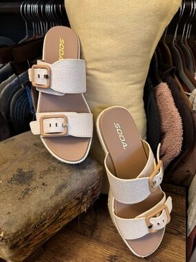 Soda Cream Double-Buckle Slide Sandals